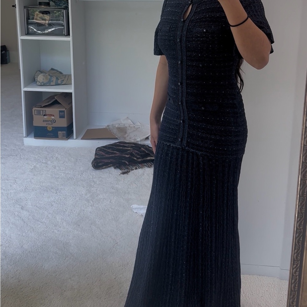 Sandro Navy Rhinestone Knit Maxi Dress - Picture 4 of 7